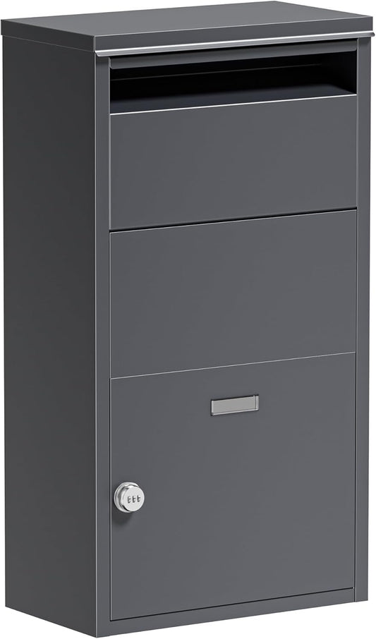 Wiltec parcel box anthracite 410 x 220 x 750 mm, parcel box for home, private package reception suitable for parcels and parcels, standing mailbox made of steel