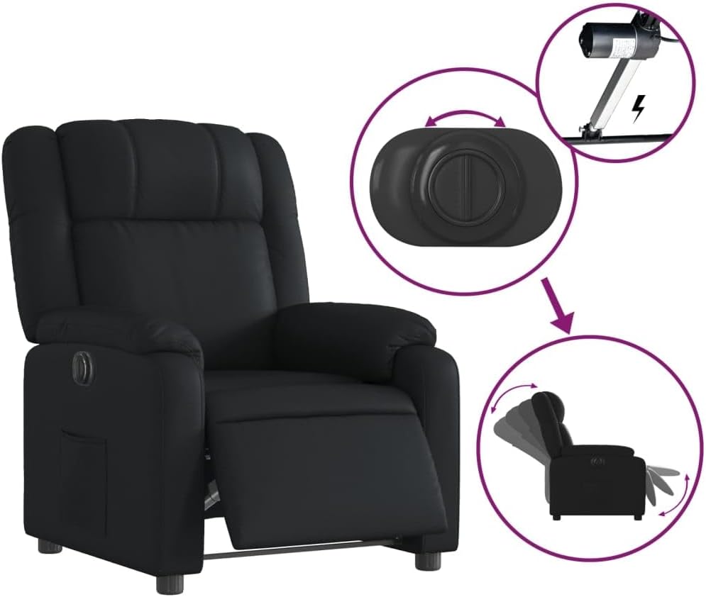 Elektrische Relaxstoel – Relaxfauteuil – Tv-stoel – Ligstoel – Kantelstoel – Zwart Kunstleer – Automatische Ligfunctie Tot 135 Graden – Stevig Hout-Metaal Frame