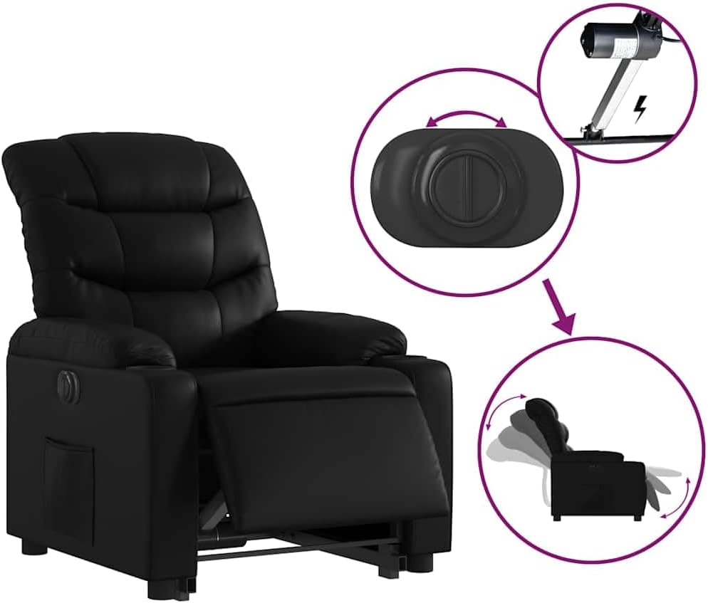 Relaxstoel met Opstahulp – Elektrische Relaxstoel – Tv-stoel – Ligstoel – Relaxfauteuil – Verstelbare Ligfunctie 135° – Zwart Kunstleer