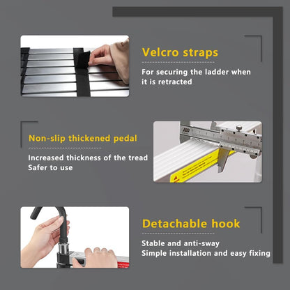 STANEW Telescopische Ladder 4.4m, Uitschuifbare Ladder van Aluminium met 2 afneembare haken, Belastbaar tot 150 kg