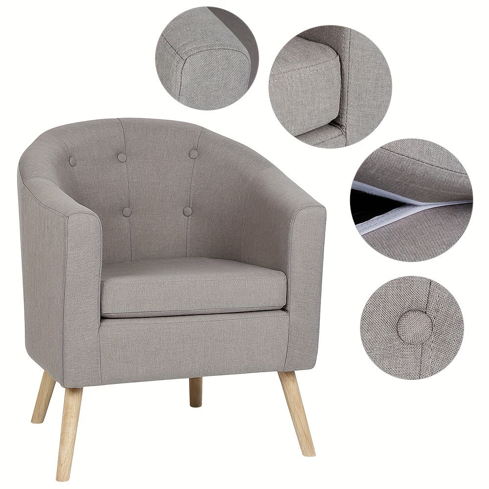 Fauteuil – Accentstoel – Eenpersoonsbank – Leunstoel – Relaxfauteuil – Linnen Bekleding – Comfortabele Katoenen Vulling – Beukenhouten Frame – Compact 64x60x70 cm