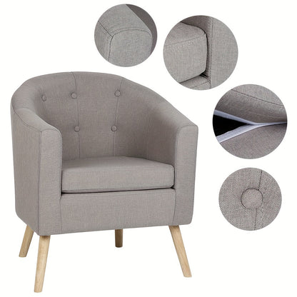 Fauteuil – Accentstoel – Eenpersoonsbank – Leunstoel – Relaxfauteuil – Linnen Bekleding – Comfortabele Katoenen Vulling – Beukenhouten Frame – Compact 64x60x70 cm