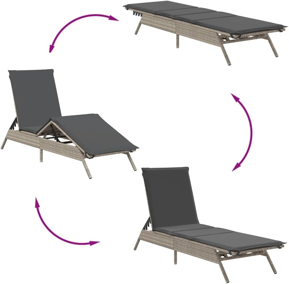 Ligstoelen – Zonneligstoel – Tuinligstoel – Strandstoelen – Ligbed – Polyrotan – Lichtgewicht – Inclusief Lichtgrijze Tafel