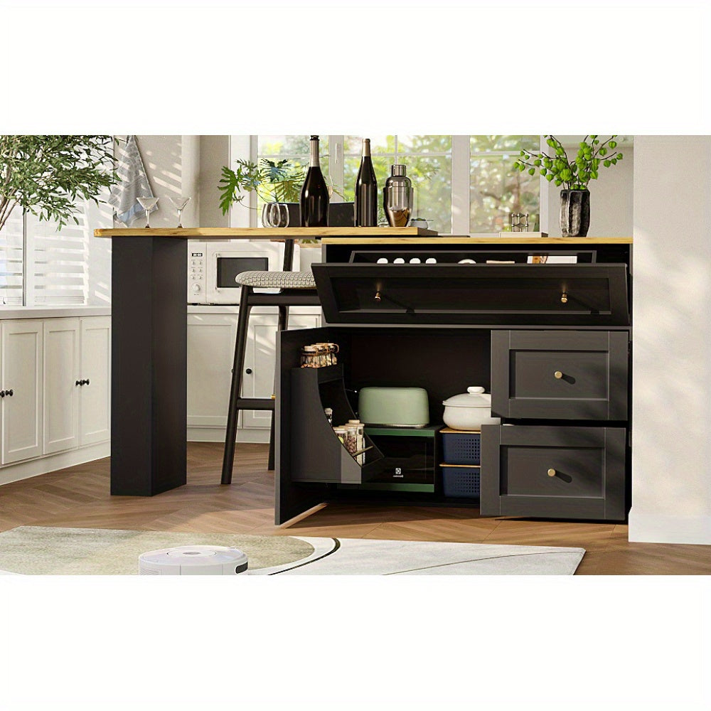 Keukeneiland – Keukentrolley – Keukenkast – Serveerwagen – Opbergmeubel – Uitschuifbare Hoge Bar – Duurzame Niet-Houten Constructie
