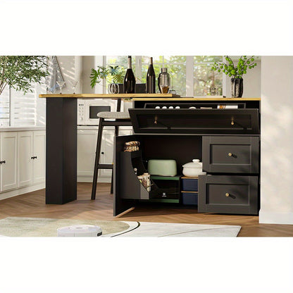 Keukeneiland – Keukentrolley – Keukenkast – Serveerwagen – Opbergmeubel – Uitschuifbare Hoge Bar – Duurzame Niet-Houten Constructie