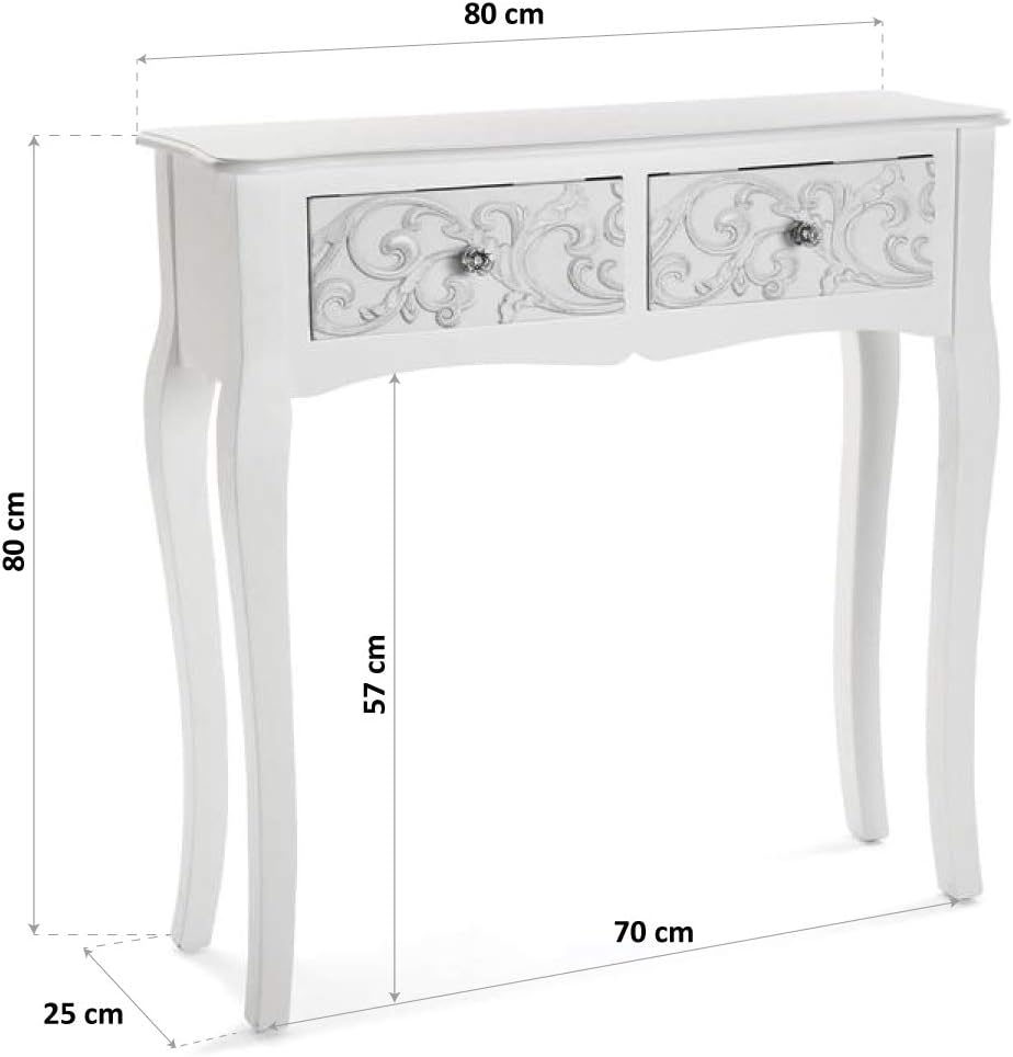 Versa Anjali Bijzettafel voor in de Hal Entree Haltafel, Console Tafel, met 2 lades, Afmetingen (H x B x H) 80 x 25 x 80 cm, Hout, Kleur Wit