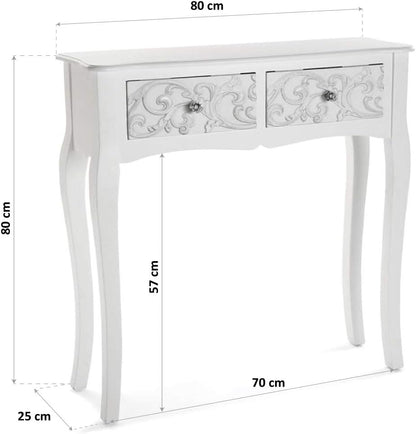 Versa Anjali Bijzettafel voor in de Hal Entree Haltafel, Console Tafel, met 2 lades, Afmetingen (H x B x H) 80 x 25 x 80 cm, Hout, Kleur Wit