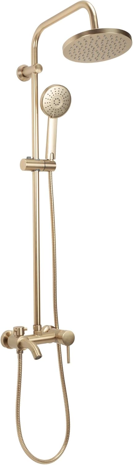 Douchesysteem – Doucheset – Douchekraan – Regendouche – Handdouche – Geborsteld Goud Messing – 20x20 cm Hoofddouche – 150 cm Handdoucheslang