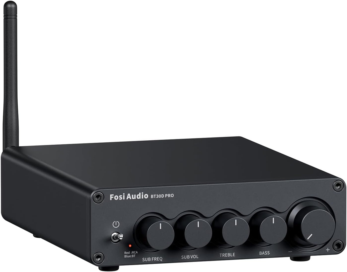 Fosi Audio BT30D Pro TPA3255 Hi-Fi Bluetooth 5.0 Stereo Audio Receiver Versterker 2.1 Kanaal Mini Klasse D Geïntegreerde Versterker 165Wx2+350W voor Home Desktop Boekenplank Luidsprekers/Subwoofers