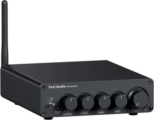 Fosi Audio BT30D Pro TPA3255 Hi-Fi Bluetooth 5.0 Stereo Audio Receiver Versterker 2.1 Kanaal Mini Klasse D Geïntegreerde Versterker 165Wx2+350W voor Home Desktop Boekenplank Luidsprekers/Subwoofers