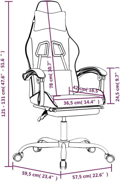 Gamingstoel – Gamestoel – Gaming Chair – Bureaustoel – Game Stoel – Draaibaar Met Voetensteun – Kunstleer Zwart/Wit – Verstelbare Rugleuning 135° – Comfortabel Schuimzitting
