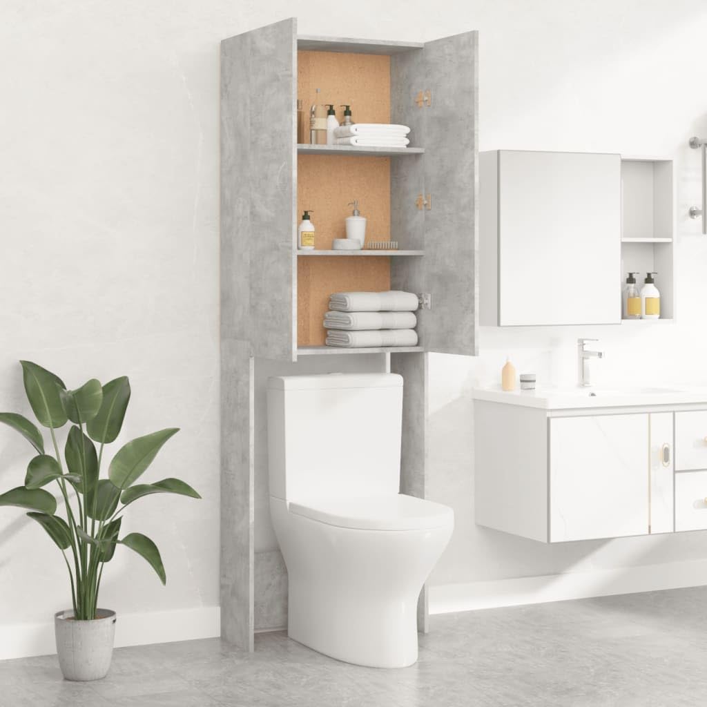 Wasmachinekast – Opbergkast – Badkamerkast – Wasruimte Meubel – Betongrijs – 64x25,5x190 cm – Stevig Spaanplaat – Strak Industrieel Design