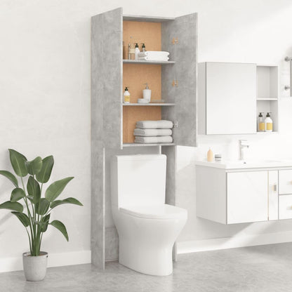 Wasmachinekast – Opbergkast – Badkamerkast – Wasruimte Meubel – Betongrijs – 64x25,5x190 cm – Stevig Spaanplaat – Strak Industrieel Design