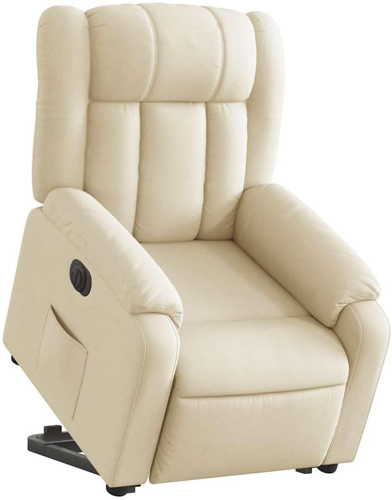 Relaxstoel Met Opstahulp – Elektrische Relaxstoel – Tv-Stoel Met Ligfunctie – Enkele Ligstoel – Relaxstoel Voor Woonkamer – Crèmestof Bekleding – Elektrisch Kantelsysteem – Max 135° Ligfunctie