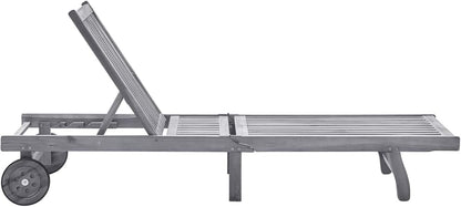 3061370 Sun Lounger with Cushion Made of Solid Acacia Wood, Grey, Garden Lounger for Garden, Pool Lounger, Sun Lounger, Outdoor Lounger, Beach Chair - QUORE
