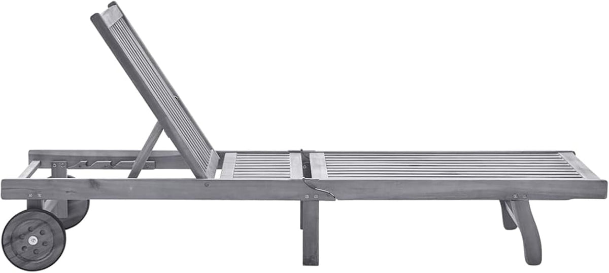 3061368 Sun Lounger with Solid Acacia Wood Cushion, Grey, Garden Lounger for Garden, Pool Lounger, Sun Lounger, Outdoor Lounger, Beach Chair - QUORE
