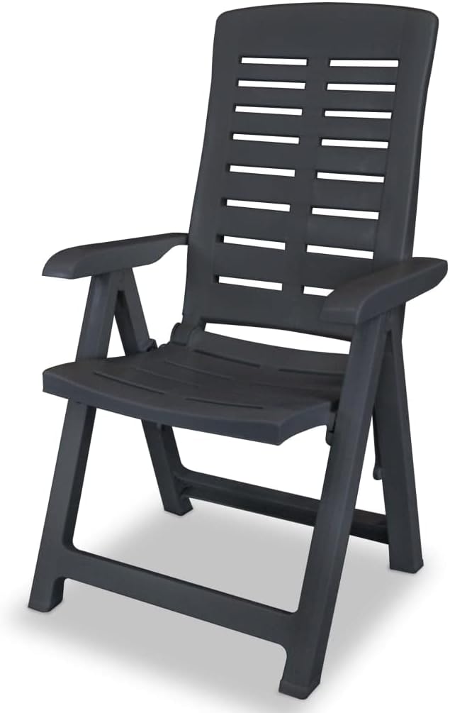 Tuinstoel – Tuinstoelen – Buitenstoel – Relaxstoel – Verstelbare Rugleuning – Weerbestendig Kunststof – Set van 2 – Antraciet – Inklapbaar – 60x61x108 cm