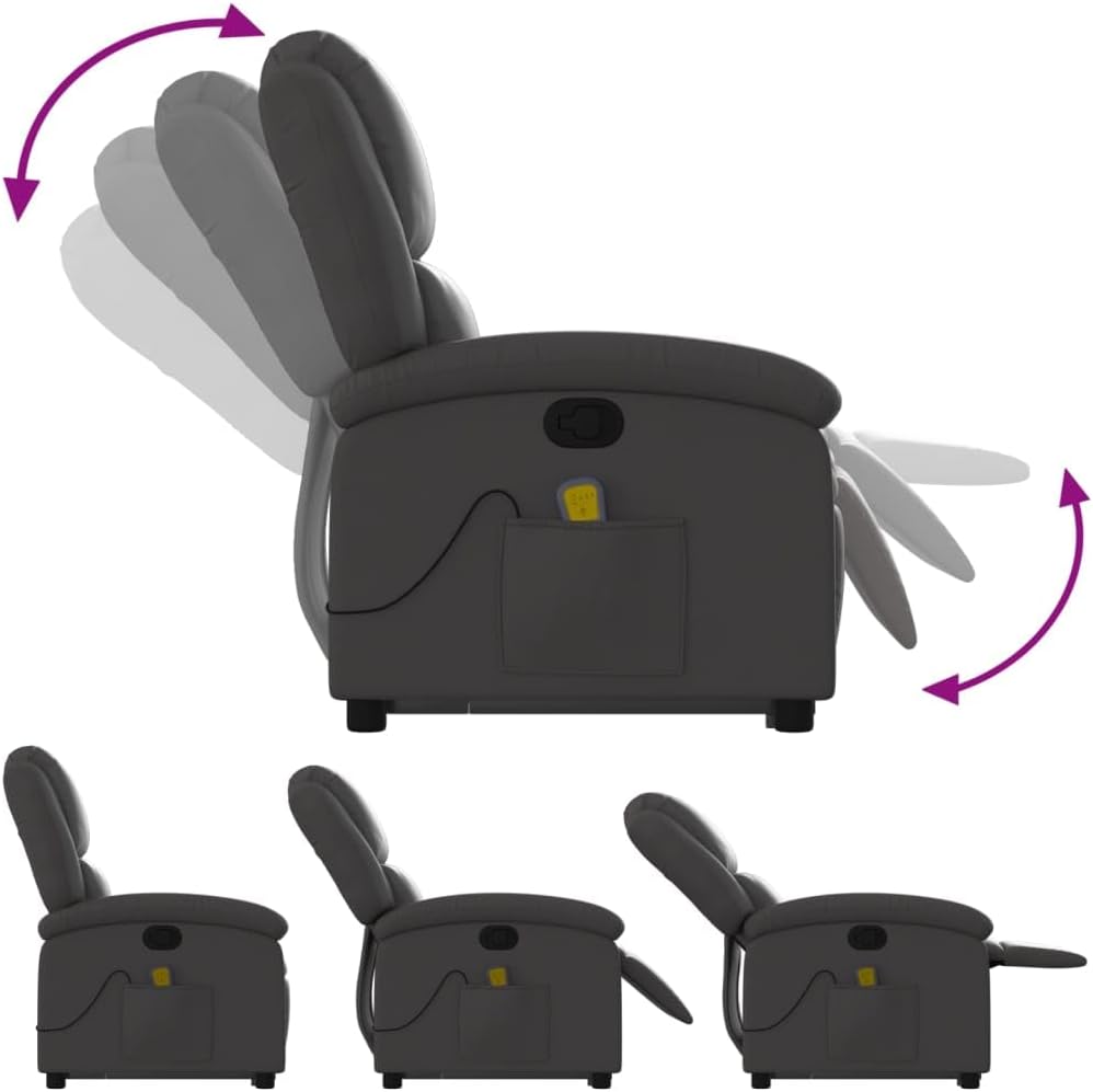Massagestoel – Verstelbare Fauteuil – Sta-Op Stoel – Relaxstoel – Eenpersoonsstoel – Echt Leer – Elektrische Heffunctie – 6 Vibratie-Massagepunten