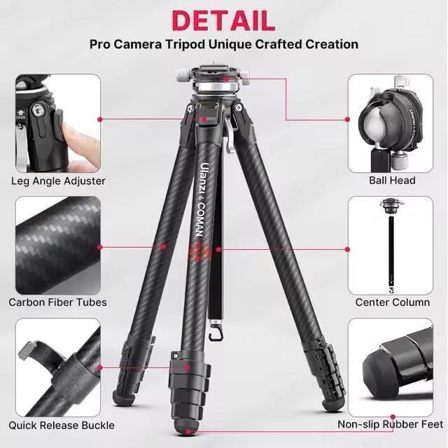 Camerastatief – Tripod – Fotostatief – Videostatief – Reisstatief – Koolstofvezel – 360° Panoramische Kogelkop