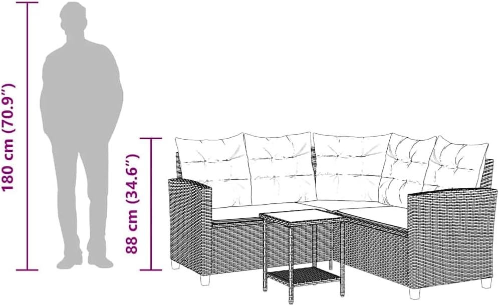 vidaXL Garden bench with table and cushions L-shaped beige poly rattan, garden furniture, garden bench, bench outdoor, lounge sofa garden, outdoor bench, balcony bench - QUORE