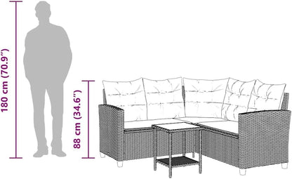 vidaXL Garden bench with table and cushions L-shaped beige poly rattan, garden furniture, garden bench, bench outdoor, lounge sofa garden, outdoor bench, balcony bench - QUORE