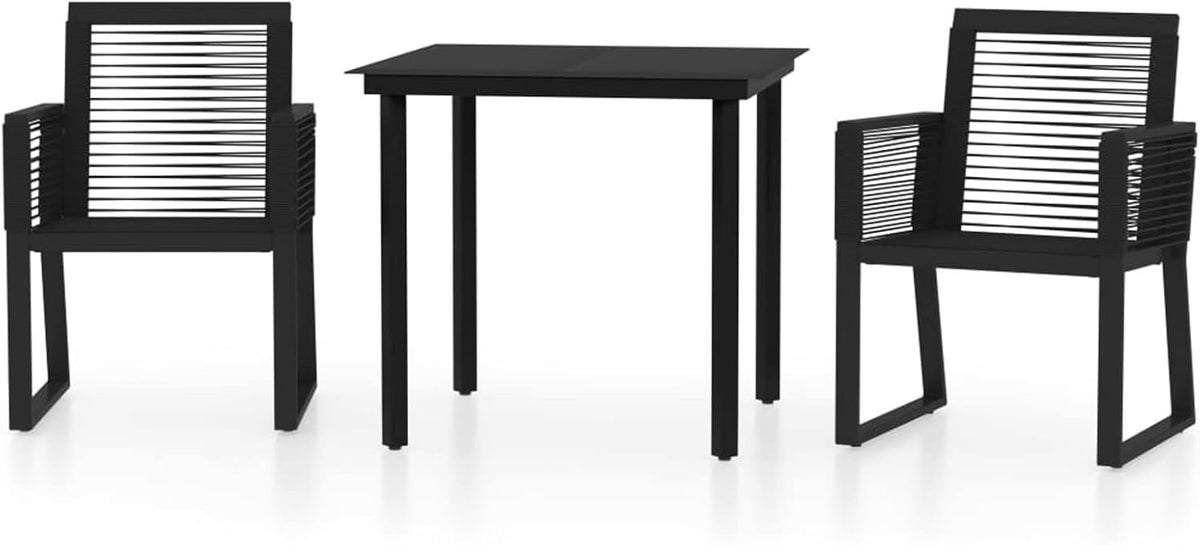 Gecheer Tuinmeubelset, 3-delig, zwart, eettafels, terrastafel, tuinstoelen, voor buiten - QUORE