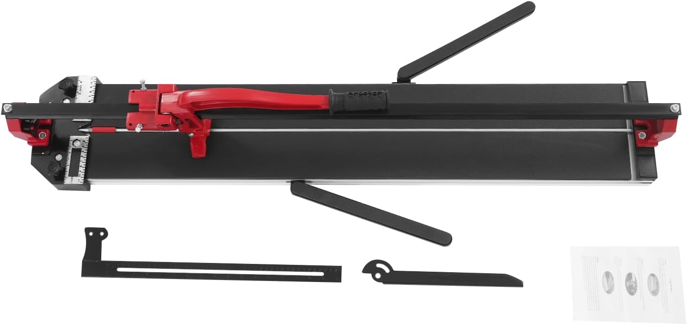OUKANING Handmatige tegelsnijder met antislip voor nauwkeurige sneden tot 15 mm dikte, kogelgelagerde glijkop voor snel groeven en rechte sneden, voor keramiek, porselein (rood, 100 cm) - QUORE