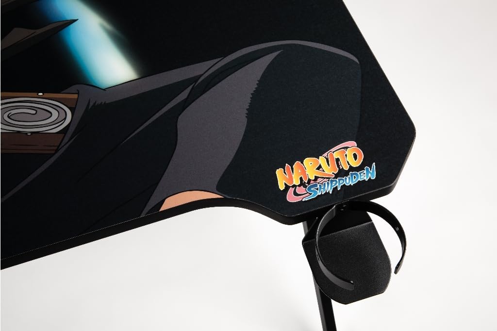 Konix Naruto Shippuden Gamingtafel, 121 x 69 x 76 cm, Y-vorm, houten en metalen tafel, bekerhouder, oortelefoonhouder, Naruto gazonmotief