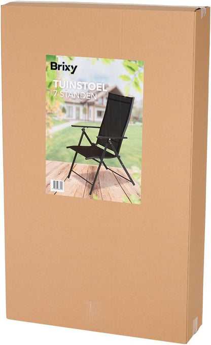 Brixy Tuinstoel - 4 Stuks - 7 Verstelbare Standen - Inklapbaar - Tuin of Balkon - Weerbestendig - Textileen - Zwart