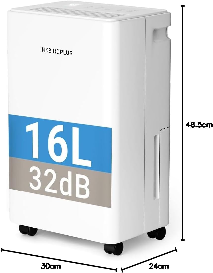 INKBIRDPLUS Home Dehumidifier, 12L/D Dehumidifier, 1800ml Water Tank, 3 Levels, Automatic Defrost, Timer and Child Lock, for Bedroom, Baby Room, Wardrobe, Closet, Basement