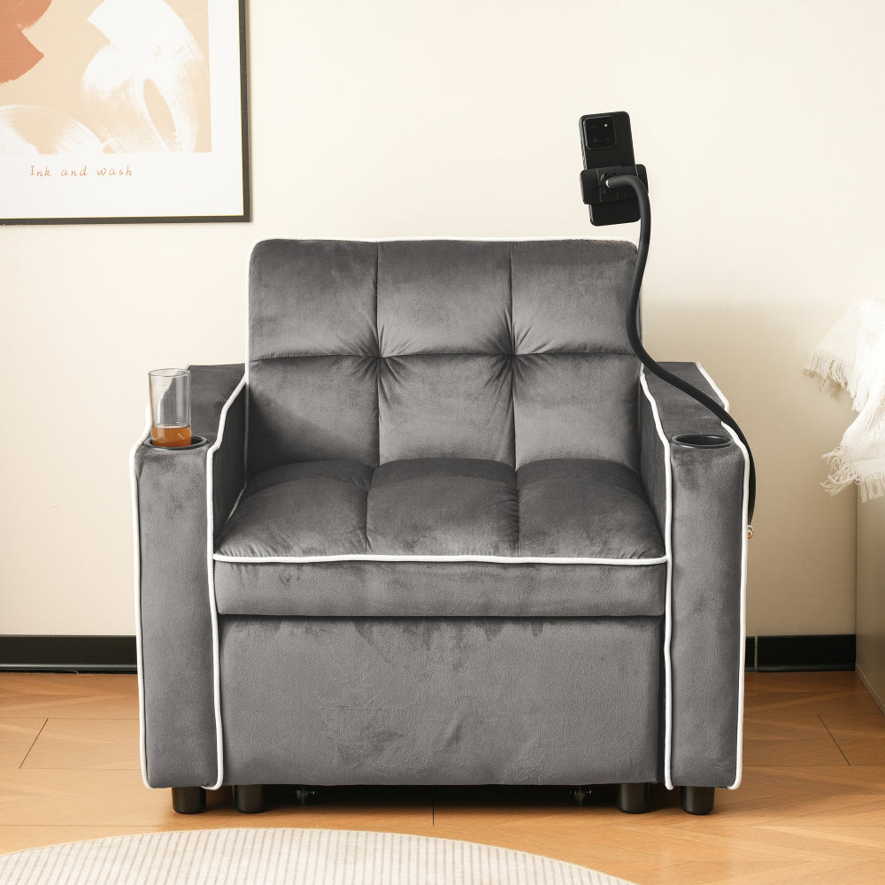Three-in-one extendable single recliner with cup holder and phone stand, serving as sofa lounger, daybed and armchair. Ideal for compact spaces, dimensions: 83 x 167 x 76cm., Spacesaving Chair, Compact Furniture, Versatile Se
