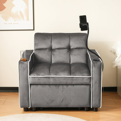 Three-in-one extendable single recliner with cup holder and phone stand, serving as sofa lounger, daybed and armchair. Ideal for compact spaces, dimensions: 83 x 167 x 76cm., Spacesaving Chair, Compact Furniture, Versatile Se