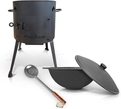 Braadpan – Gietijzeren Pan – Stoofpan – Dutch Oven – Kampeerpan – 10 Liter Inhoud – Vlakke Bodem