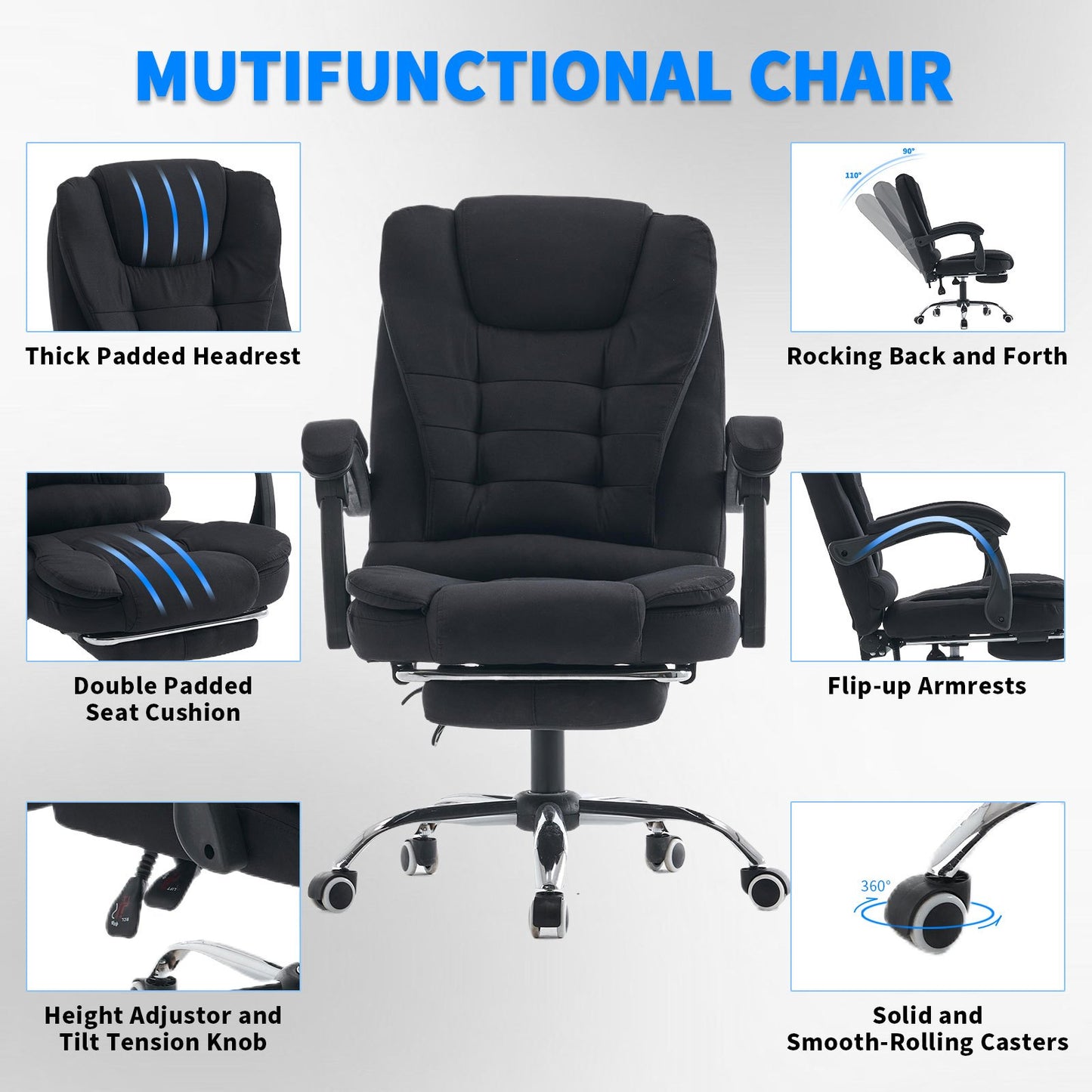 Bureaustoel – Ergonomische Stoel – Office Chair – Draaistoel – Computerstoel – Verstelbare Hoogte – Inklapbare Armleuningen