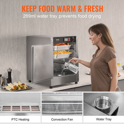 Voedselwarmer – Warmhoudkast – Hotbox – Eten Warmer – Food Cabinet – 4-laags – 201 RVS Behuizing – 360° Luchtcirculatie Met Waterschotel