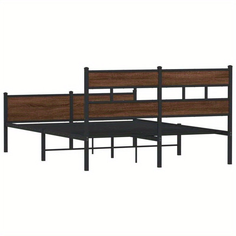 Bed frame without mattress in Brown Oak Metal 160x200cm