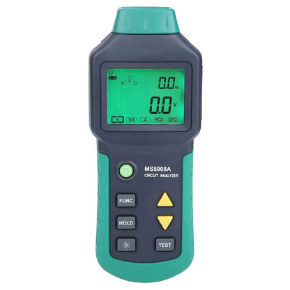 LCD Circuit Analyzer, laagspanningsverdeler, fouttester, RCD GFCI stopcontacten, AC220V, MS5908C, wisselspanning, meting massabeleidingsimpedantie (EU stekker)
