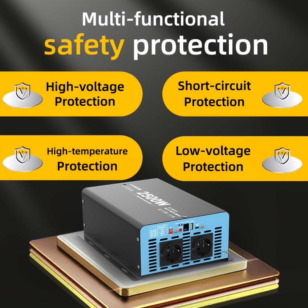 2500W Power Inverter – Spanningsomzetter – Omvormer – Stroomomzetter – 12V Naar 230V Converter – Pure Sinusgolf – Dubbele Europese Stopcontacten – Overbelasting en Kortsluitbeveiliging – Aluminium Behuizing en Hoge Efficiëntie