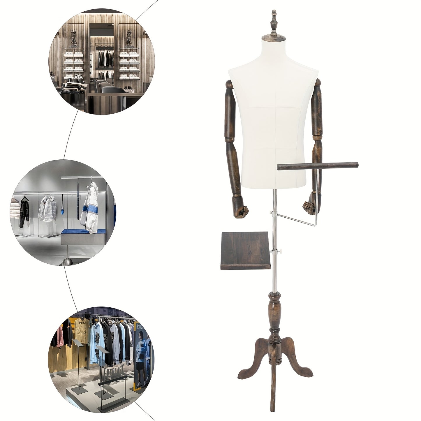 Mannenpaspop – Mannequin – Paspop – Etalagepop – Kleermakerspop – Verstelbare Hoogte 150-180 cm – Wit Kunststof Linnen