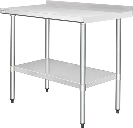 HARDURA Roestvrijstalen Werktafel met Spatrand Professionele Keukenwerkbank 61×122 cm