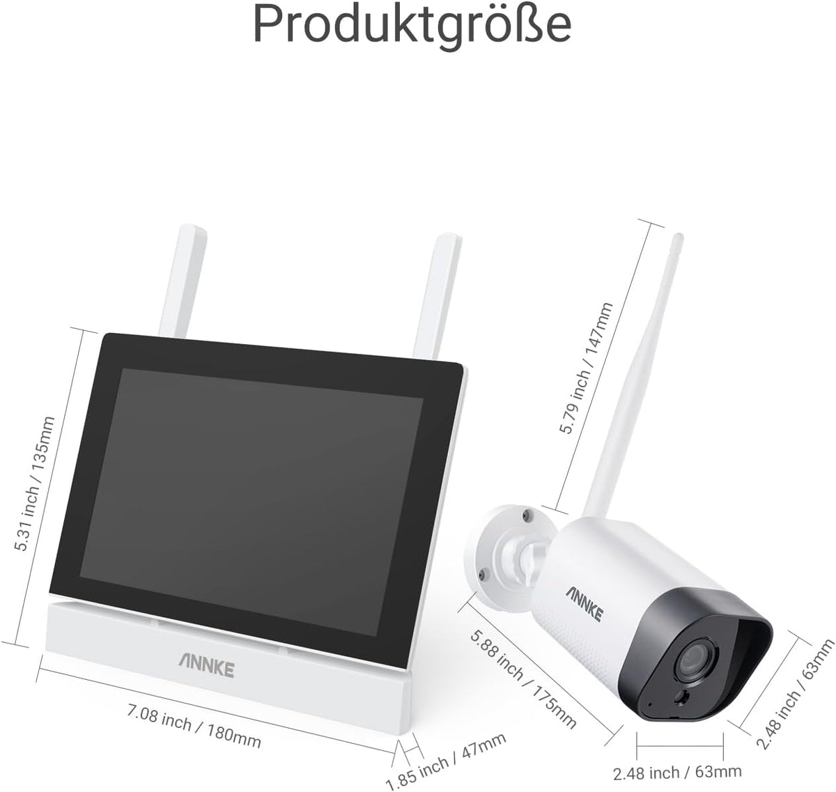 ANNKE Bewakingscameraset met monitor, 5 MP 4CH 7 inch touchscreen, NVR-beeldscherm met 2 stuks 5 MP wifi-camera, 2-weg audio, persoonsherkenning, 30 m nachtzicht, app- en e-mailalarm, 64 GB SD-kaart