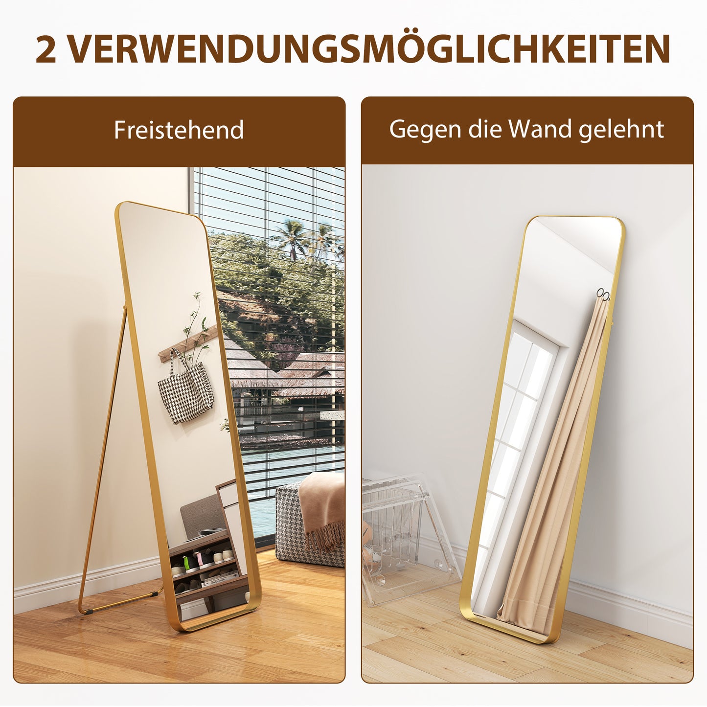 Staande Spiegel – Volledige Lengte Spiegel – Vloerspiegel – Vrijstaande Spiegel – Kantelbare Spiegel – Goud – Metaal Frame – 160x50 cm
