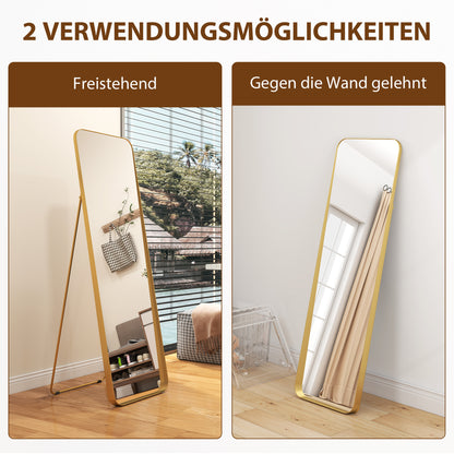 Staande Spiegel – Volledige Lengte Spiegel – Vloerspiegel – Vrijstaande Spiegel – Kantelbare Spiegel – Goud – Metaal Frame – 160x50 cm