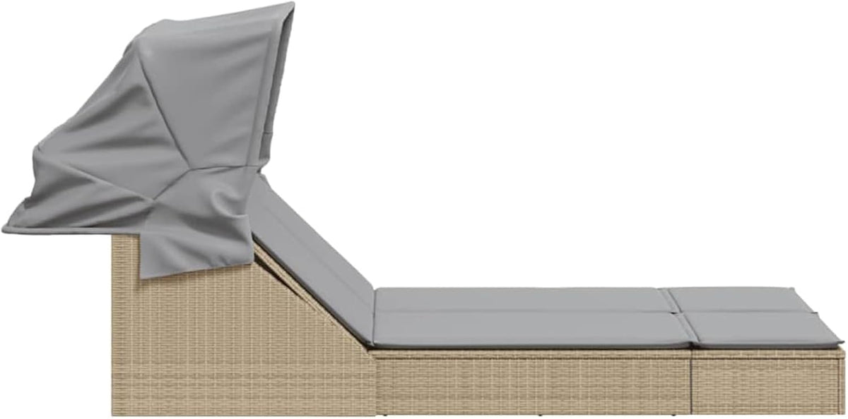 Gecheer Double Sun Lounger with Canopy and Poly Rattan Cushion Professional Sun Lounger Outdoor Garden Lounger Sun Lounger Sun Lounger Sun Lounger P368640 - QUORE