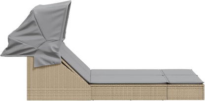 Gecheer Double Sun Lounger with Canopy and Poly Rattan Cushion Professional Sun Lounger Outdoor Garden Lounger Sun Lounger Sun Lounger Sun Lounger P368640 - QUORE