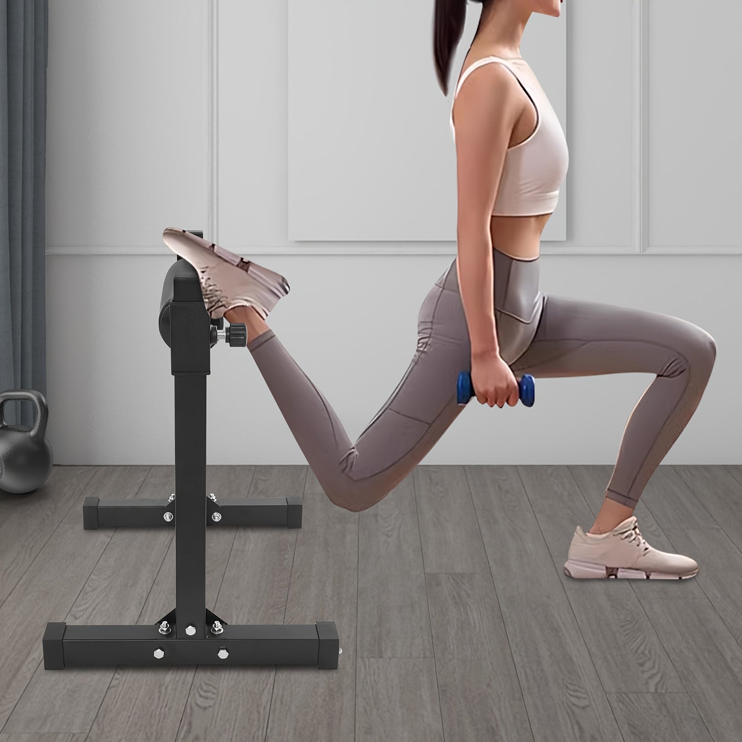 Split Squat Stand – Single Leg Squat Stand – Enkelsquat Hulpmiddel – Enkelroller – Beensteun – Zwart – Verstelbare Hoogte 9 Standen – Robuust Q235 Koolstofstaal