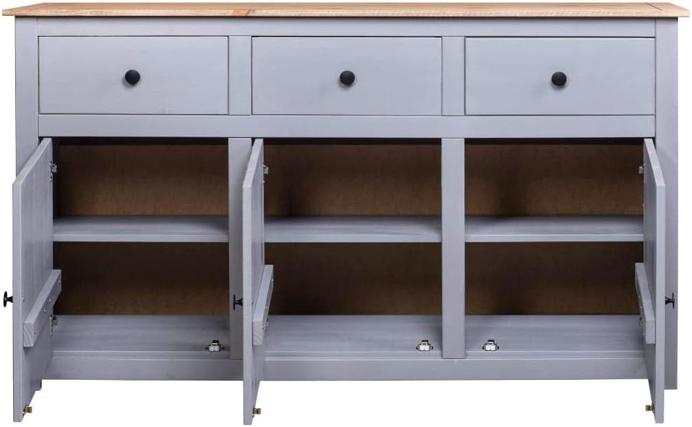 Festnight Dresser Chest of drawers Side cabinet Multifunctional cabinet Dresser Cabinet 135 x 40 x 80 cm Solid Wood Panama-Pine Gray - QUORE