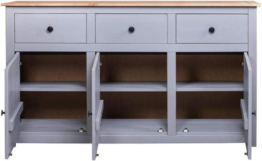 Festnight Dresser Chest of drawers Side cabinet Multifunctional cabinet Dresser Cabinet 135 x 40 x 80 cm Solid Wood Panama-Pine Gray - QUORE