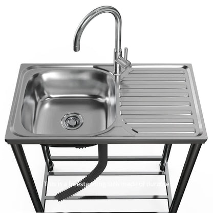 Stainless Steel Freestanding Sink with Workbench & Faucet - Heavy-Duty 304 Grade All-Weather Outdoor/Indoor Use, Large Capacity Durable Polished Sink for Kitchen, Camping, Garden, Garage, Holiday Events - Easy-Clean Surface &