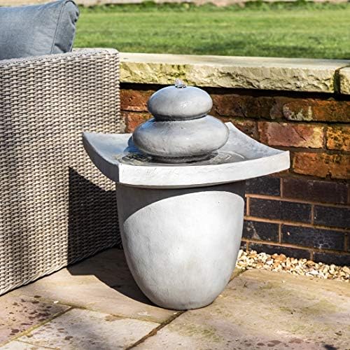 Teamson Home Garden Waterfontein, outdoor dier-zenwaterval en verlichting, 47 x 47 x 62, lichtgrijs